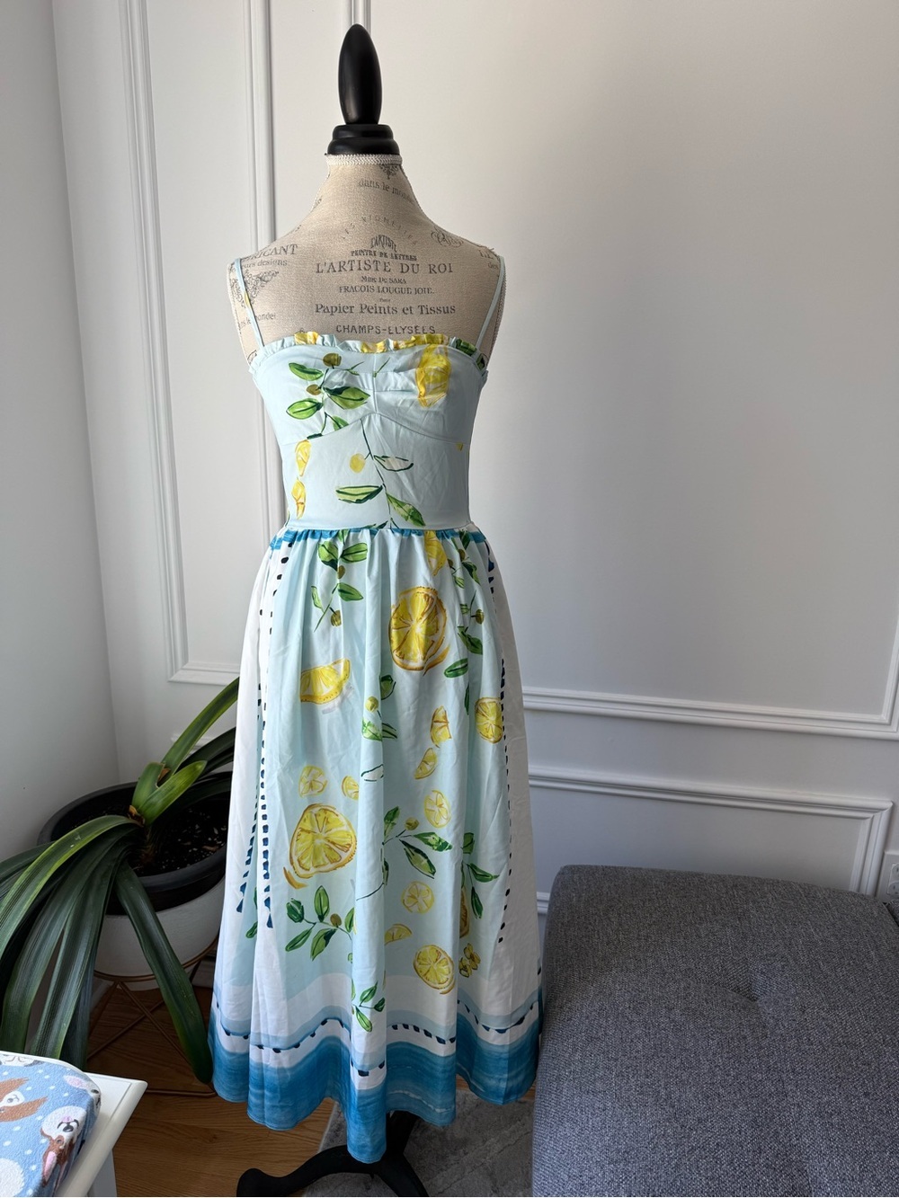 Lemon Vintage Print Strapless Sundress